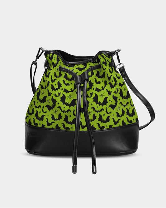 Batty Bats 24 Chartreuse Black  Mini Drawstring Bucket Bag