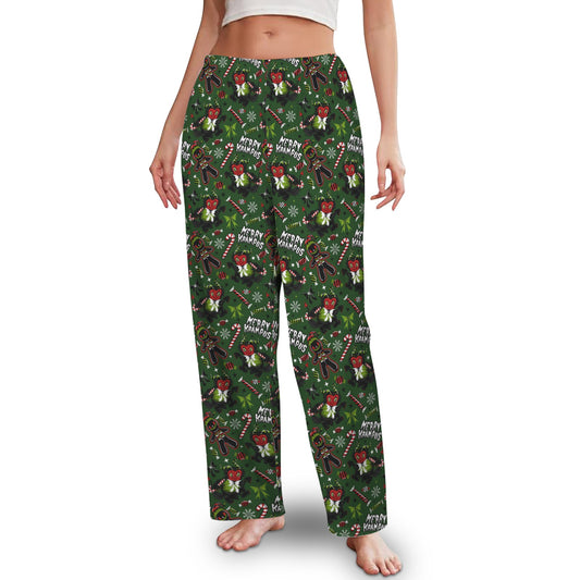 Merry Krampus Green Red Spooky Christmas Creepmas Pajama Lounge Pants No Pockets