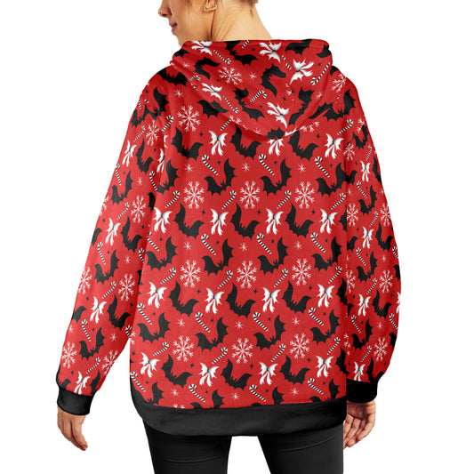 Bats and Bows Red Soft Fleece Hoodie Sweatshirt