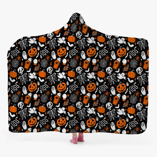 Everything Halloween 2022 Black, White, Orange Hooded Blanket