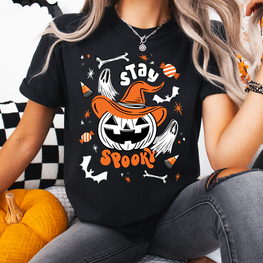 Stay Spooky Cute Pumpkin Witch BWO Garment-Dyed T-Shirt