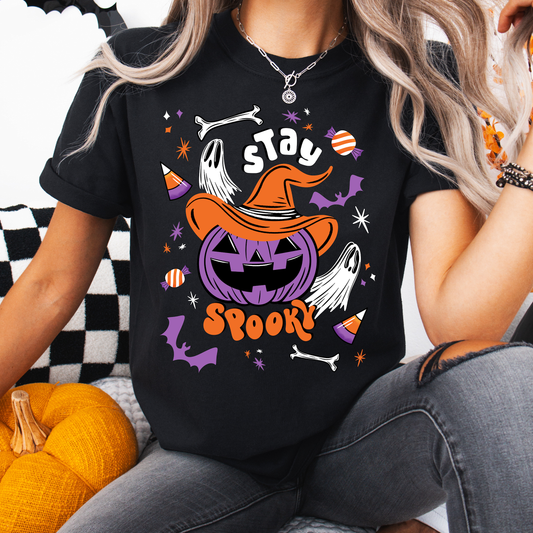 Stay Spooky Cute Pumpkin Witch BWPO Garment-Dyed T-Shirt