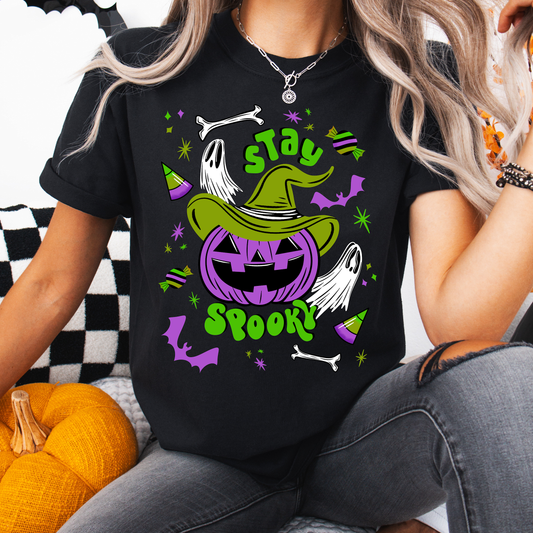 Stay Spooky Cute Pumpkin Witch BWPG Garment-Dyed T-Shirt