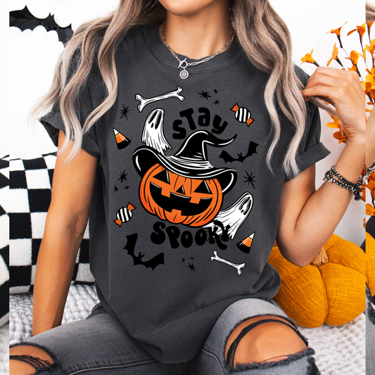 Stay Spooky Cute Pumpkin Witch BWOGLD Garment-Dyed T-Shirt