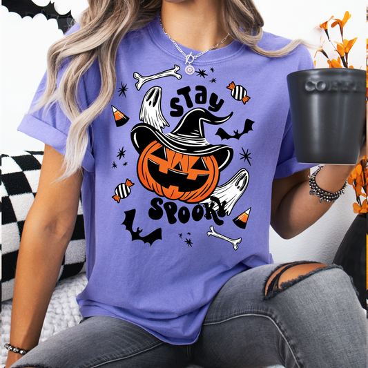 Stay Spooky Cute Pumpkin Witch BWOGLD Garment-Dyed T-Shirt