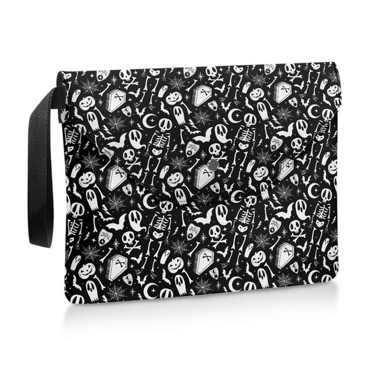 Dearly Departed 21 BW Spooky Cute Halloween Book Kindle Planner Sleeve with Strap