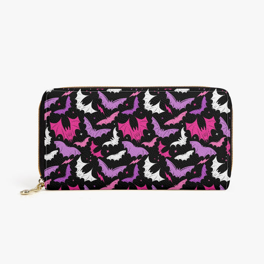 Batty Bats 2023 Black with Hot Pink, Orchid, Pink Zipper Wallet