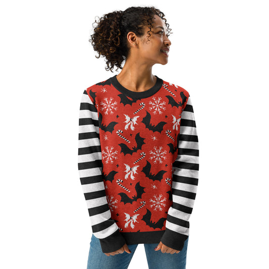 Bats and Bows Gothic Spooky Creepmas Knitted Classic Crewneck Knit Sweater