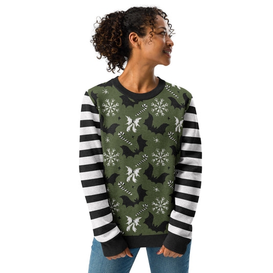 Bats and Bows Gothic Spooky Creepmas Knitted Classic Crewneck Knit Sweater