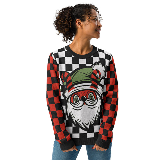 Creepy Santa Check Spooky Gothic Spooky Creepmas Knitted Classic Crewneck Knit Sweater