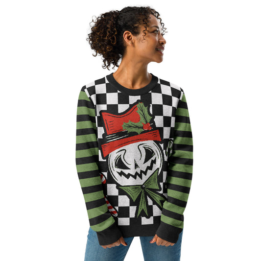 Creepy Snowman Check Spooky Gothic Spooky Creepmas Knitted Classic Crewneck Knit Sweater