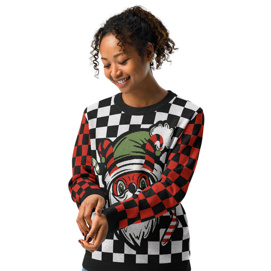 Creepy Santa Check Spooky Gothic Spooky Creepmas Knitted Classic Crewneck Knit Sweater