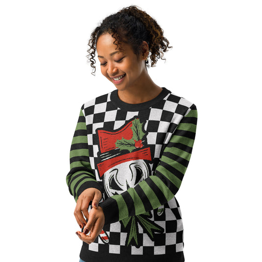 Creepy Snowman Check Spooky Gothic Spooky Creepmas Knitted Classic Crewneck Knit Sweater