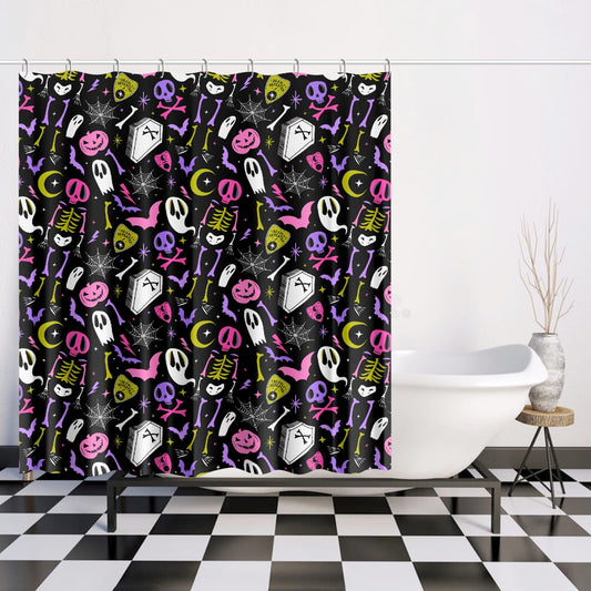 Dearly Departed 2021 Black, White, Pink, Purple, Chartreuse Shower Curtain