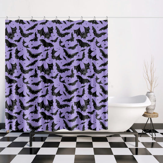 Batty Bats 2023 Lavender Black Gothic Halloween Shower Curtain