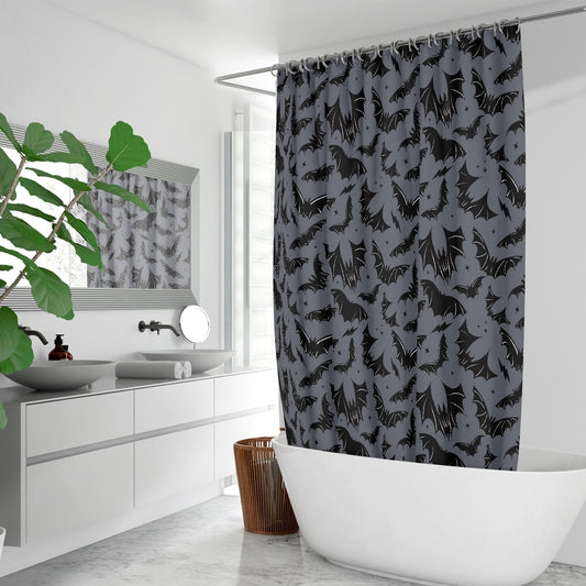 Batty Bats 2023 Gray Black Gothic Halloween Shower Curtain