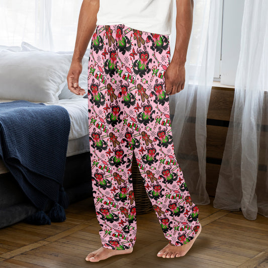 Merry Krampus Pink Green Red Lounge/Pajama Pants with Pockets