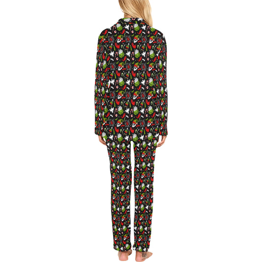 Creepmas Creeps 23 Green Red Mens and Womens Long Sleeve Pajama Sets No Pockets