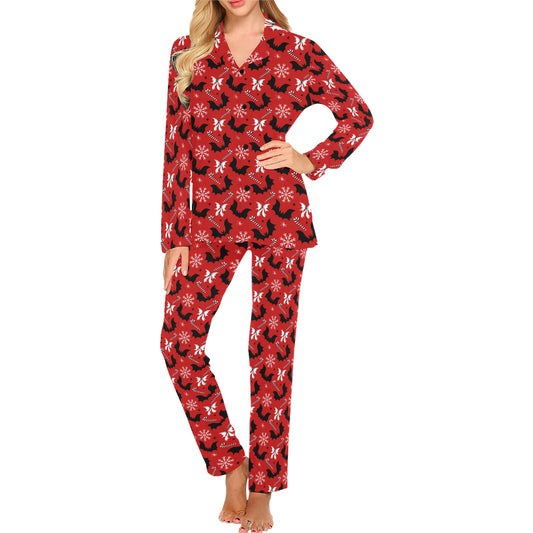 Bats and Bows Creepmas Spooky Men's and Women's Long Sleeve Pajama Sets No Pockets