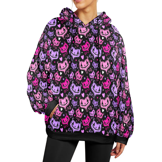 Devil Hearts Purple Pink Valloween Spooky Cute Soft Fleece Hoodie Sweatshirt