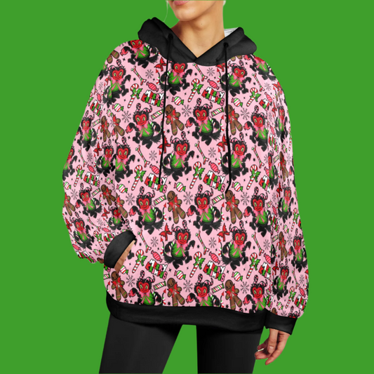 Merry Krampus Pink Green Red Soft Fleece Hoodie Sweatshirt