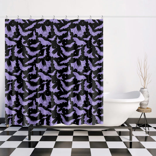 Batty Bats 2023 Black with Lavender Gothic Halloween Shower Curtain