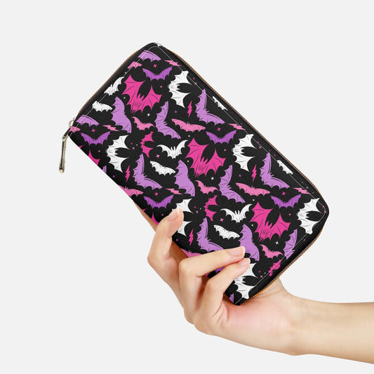 Batty Bats 2023 Black with Hot Pink, Orchid, Pink Zipper Wallet