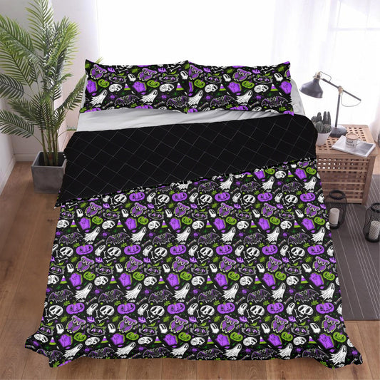 Everything Halloween 24 Purple Green Quilted Blanket Bed Sets