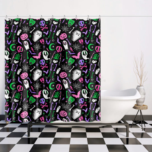 Dearly Departed 2021 Black, White, Pink, Purple, Green Shower Curtain