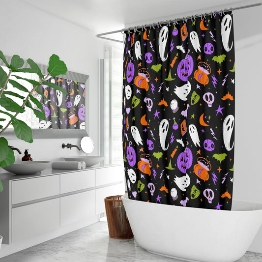 Halloween Magick 2020 Orange, Chartreuse, Orchid Halloween Shower Curtain