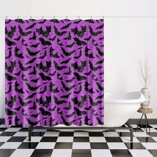 Batty Bats 2023 Orchid Black Gothic Halloween Shower Curtain