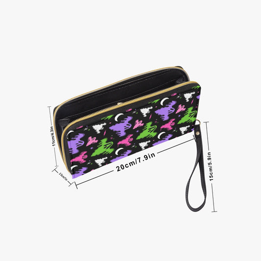 Graveyard Ghosts Black, White, Purple, Pink, Green Faux Leather Wristlet Clutch Wallet