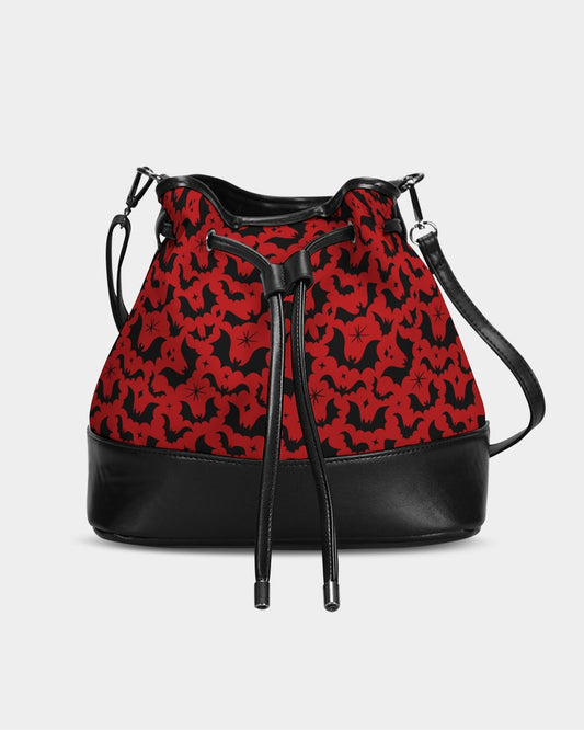 Batty Bats 24 Red Black Mini Drawstring Bucket Bag