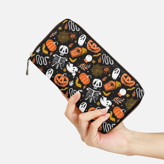 Everything Halloween 2022 Black, White, Orange, Gold Zipper Wallet