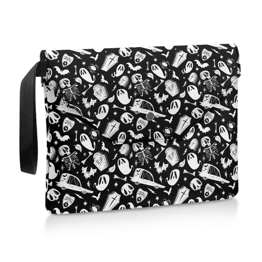 Dearly Departed 22 BW Spooky Cute Halloween Book Kindle Planner Sleeve with Strap