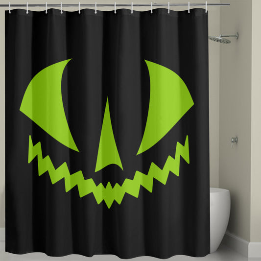 Jack-o-Lantern Two Face Black Green Spooky Halloween Shower Curtain