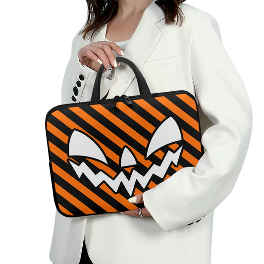 Jack-O-Lantern Face One Orange Black Stripes Laptop Sleeve