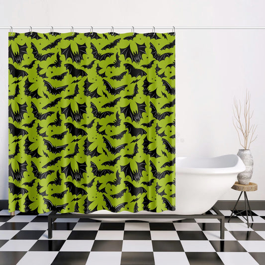 Batty Bats 2023 Chartreuse Black Gothic Halloween Shower Curtain