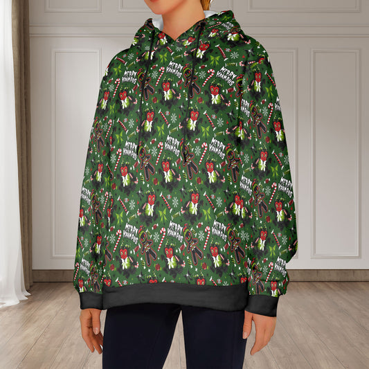 Merry Krampus Green Red Soft Fleece Hoodie Sweatshirt