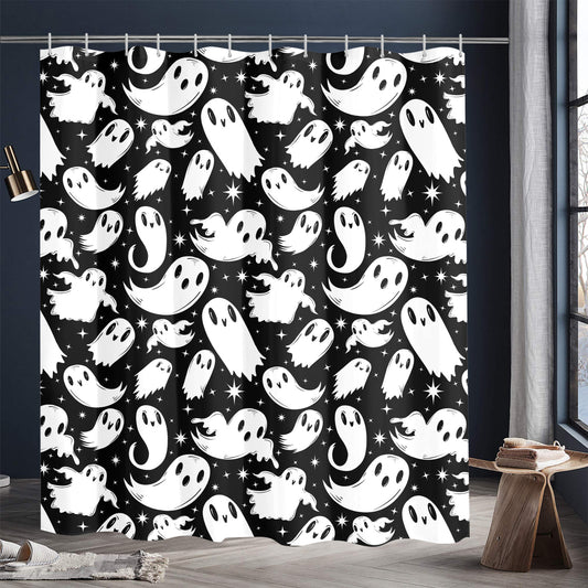 Ghosties 2022 BW Spooky Halloween Shower Curtain