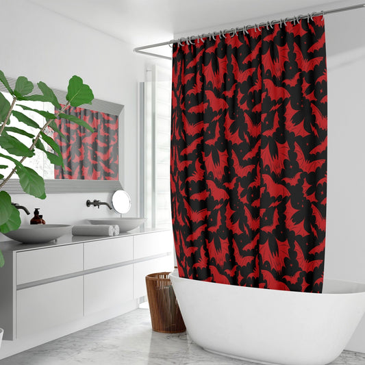 Batty Bats 2023 Black with Red Gothic Halloween Shower Curtain