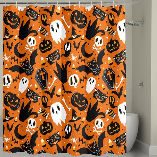 Halloween Night Orange Spooky Shower Curtain