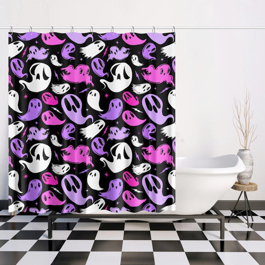 Ghosties 2023 BW Pink, Lavender, Orchid Spooky Shower Curtain