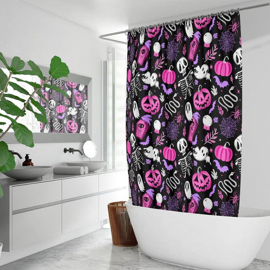 Everything Halloween 2022 Black, White, Pink, Purple Shower Curtain