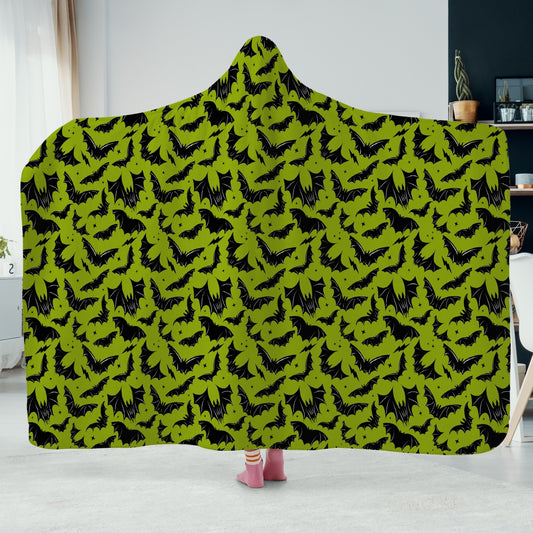 Batty Bats 2023 Chartreuse with Black Bats White Hooded Blanket