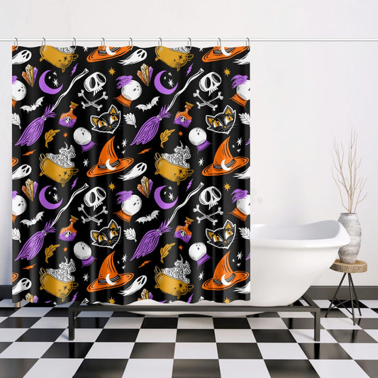 Magick Curio 2023 Orange, Orchid, Gold Witchy Halloween Shower Curtain