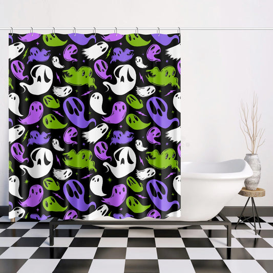 Ghosties 2023 BW Orchid Purple Palm Spooky Shower Curtain