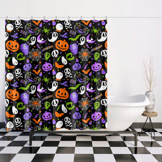 Everything Spooky 2021 Black, White, Orange, Orchid, Purple, Palm Halloween Shower Curtain