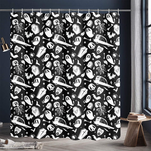 Dearly Departed 22 BW Spooky Shower Curtain