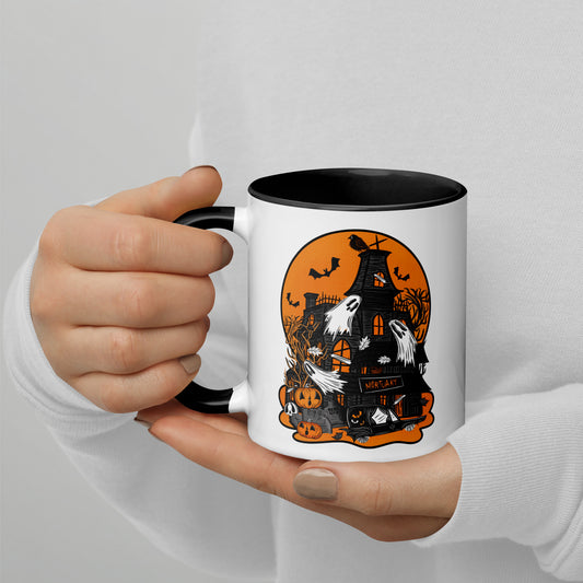 Spooky Haunted Mortuary Two Halloween Black Handle/Inside Ceramic Mug